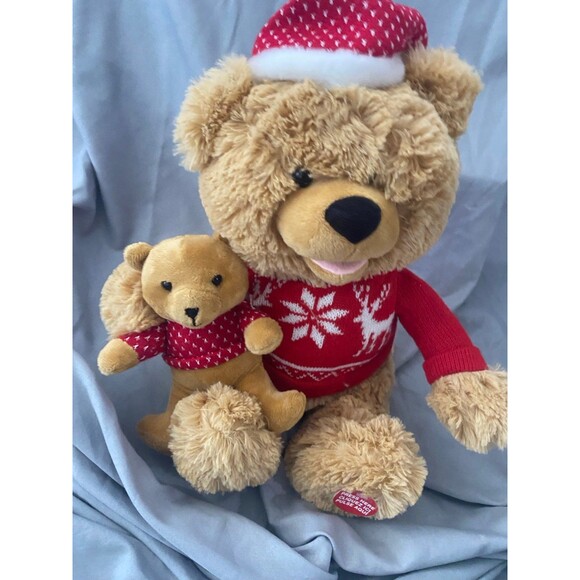 Home Accents Christmas 12 in. Animated Sitting Storytelling Bear and Baby - Picture 1 of 10